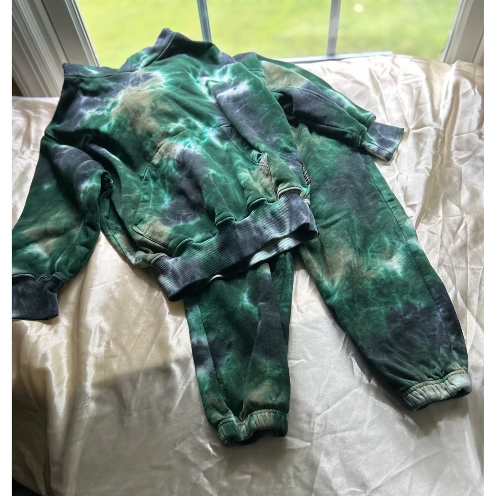 EUC Molo Adan Jogger & Hoodie Green Tie Dye Organic Cotton Set 110 US 5Y
